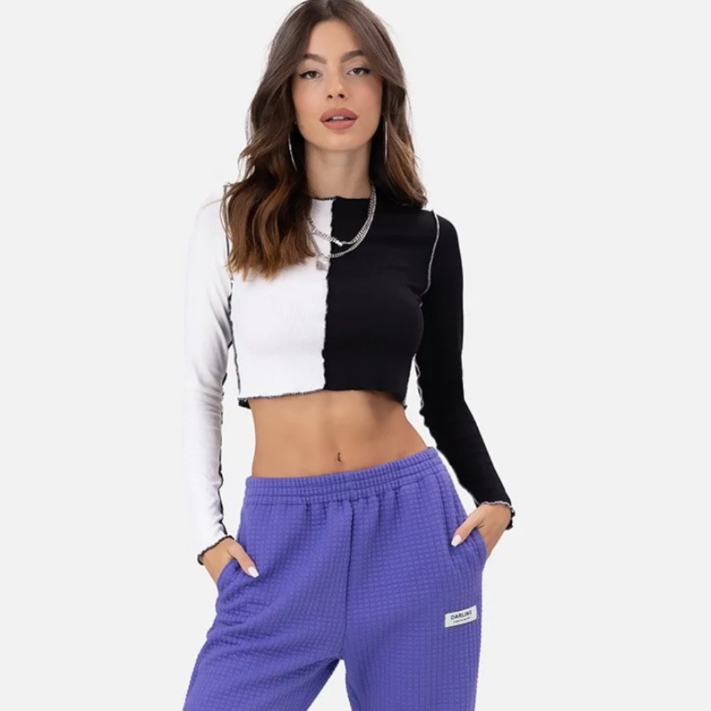 Adika Black and White Long Sleeve Color Block Tee